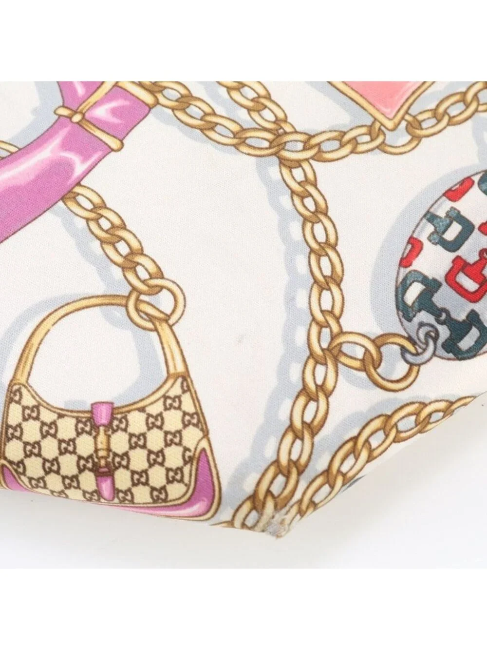 Gucci Chain Pattern Leather Nylon Tote Shoulder Hand